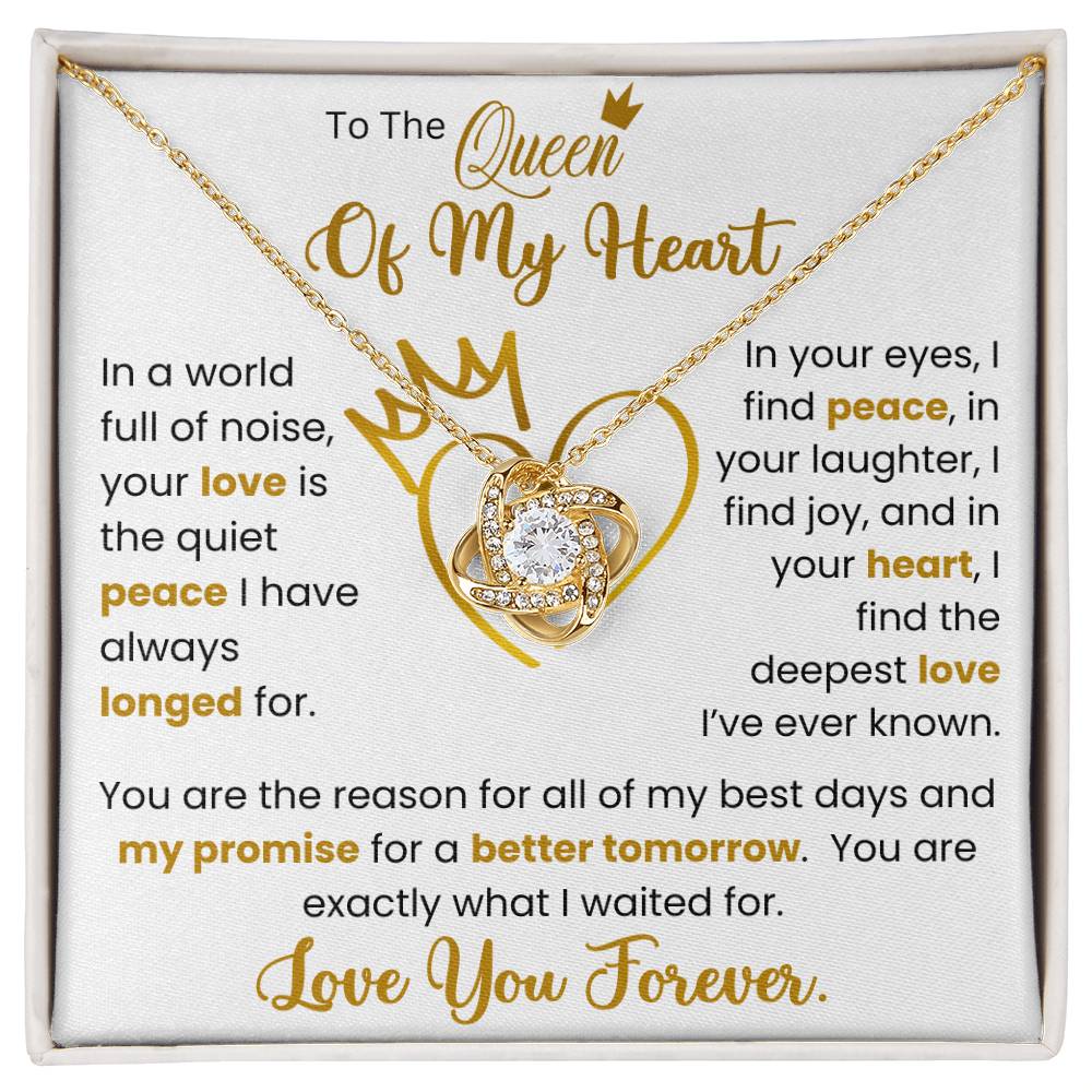 Love Knot Necklace for Wife - "To The Queen Of My Heart" Gift Box with Cubic Zirconia Crystals and Heartfelt Message card