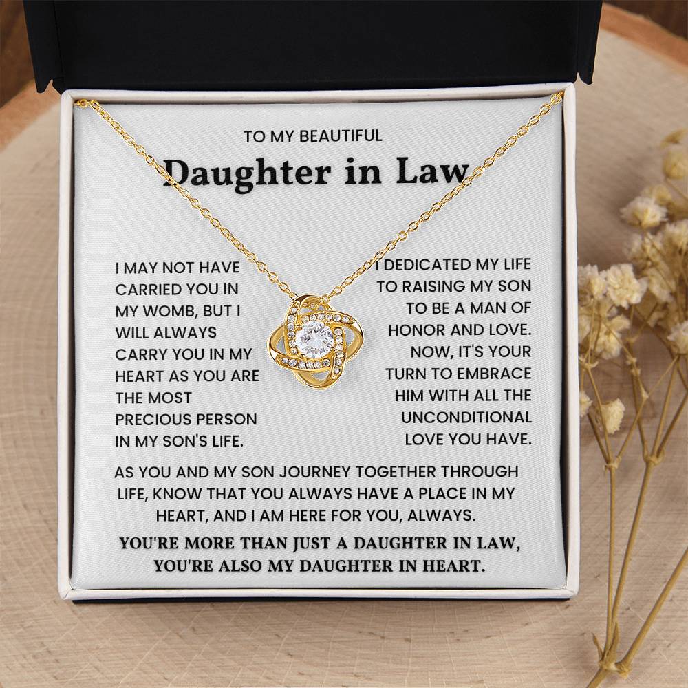 Love Knot Necklace - Heartfelt Gift for Daughter in Law with Emotional Message in elegant box