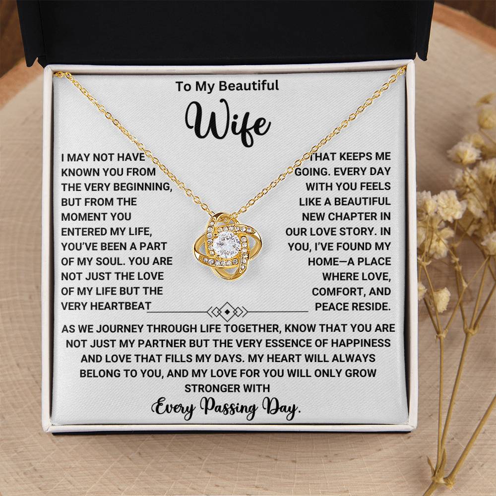 Love Knot Necklace gift for wife with heartfelt message - "To My Beautiful Wife" - perfect anniversary or birthday present - 50% off + free shipping