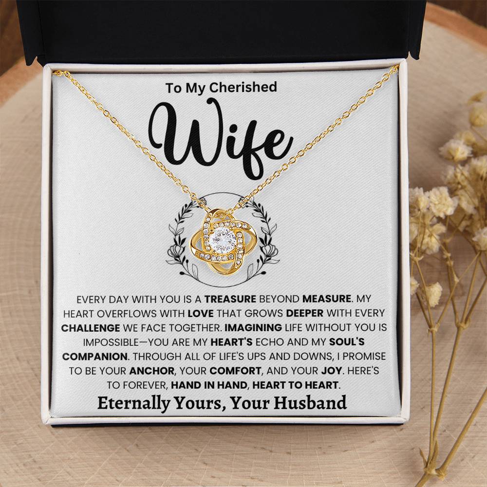 "Love Knot Necklace for Wife with Heartfelt Message in Gift Box"