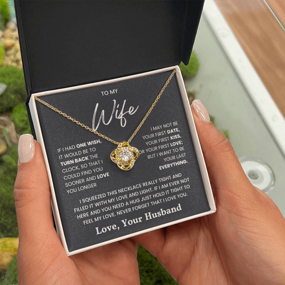 Love Knot Necklace for Wife with Romantic Message - Gift Box Displayed Outdoors