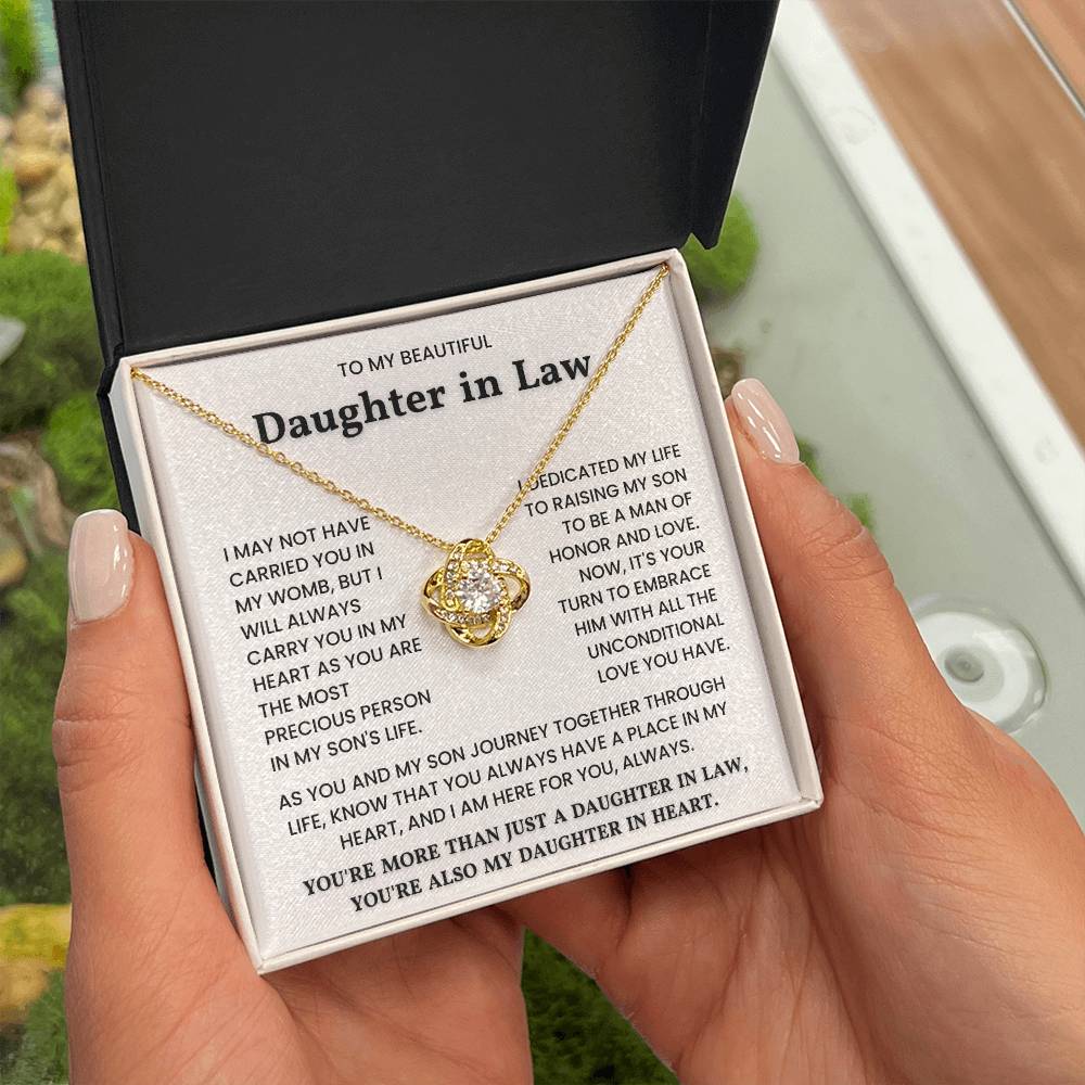 Love Knot Necklace Gift for Daughter in Law with Heartfelt Message in Box