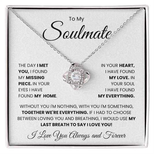 Love Knot Necklace "To My Soulmate" with Romantic Message on Gift Box