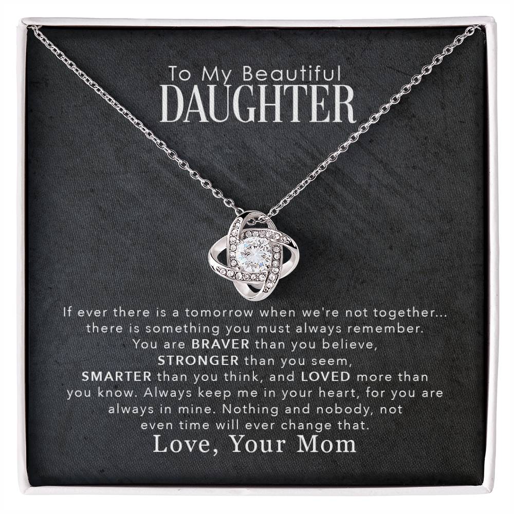 Love Knot Necklace for Daughter with Inspirational Message from Mom in Gift Box