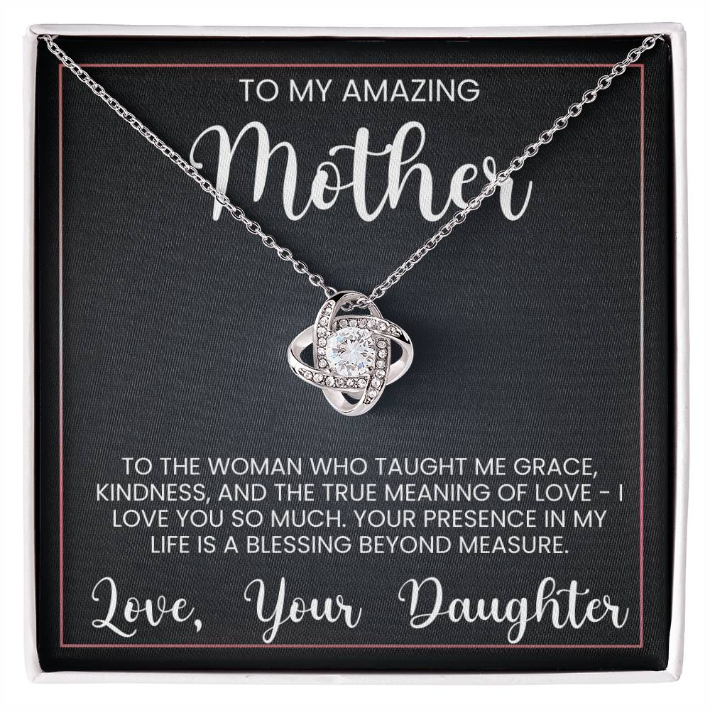 Love Knot Necklace for Amazing Mother with Inspirational Message in Gift Box