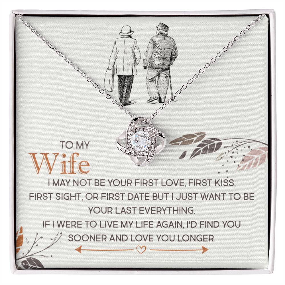 To My Wife Love Knot Necklace with Cubic Zirconia Crystals and Romantic Message Card in Gift Box