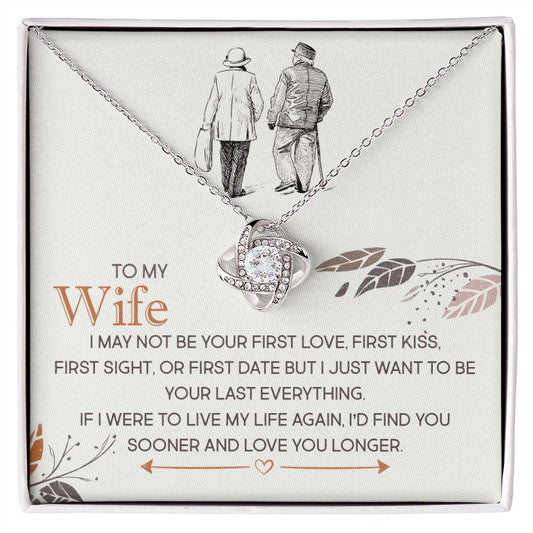 To My Wife Love Knot Necklace with Cubic Zirconia Crystals and Romantic Message Card in Gift Box