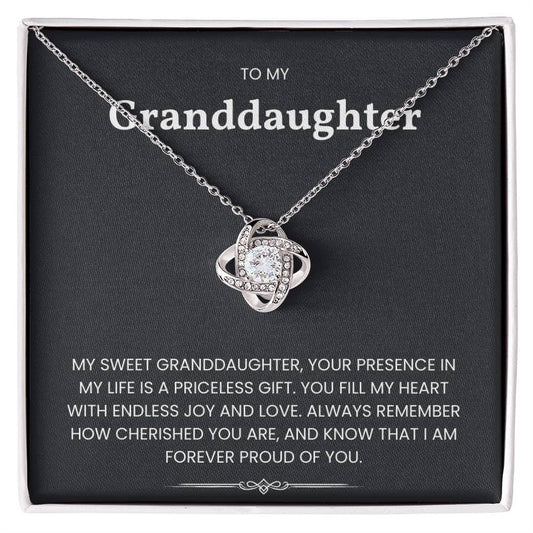 Love Knot Necklace for Granddaughter with heartfelt message of pride and cherished love