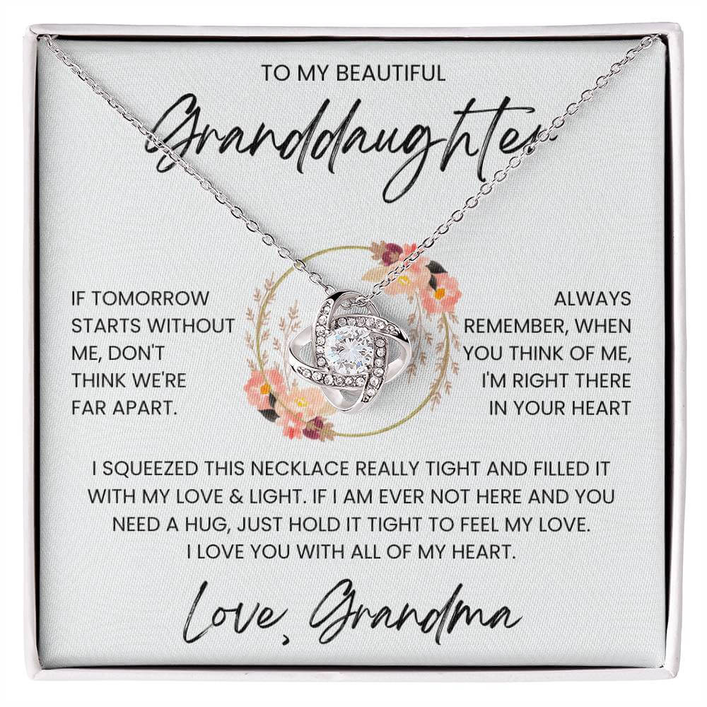 Love Knot Necklace for Granddaughter with heartfelt message from Grandma, expressing love and light, perfect for sentimental gift.