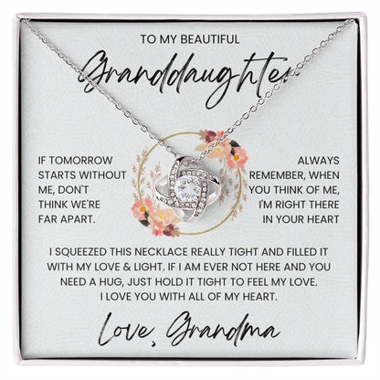 Love Knot Necklace for Granddaughter with heartfelt message from Grandma, expressing love and light, perfect for sentimental gift.