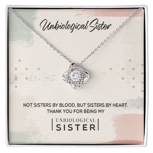 Love Knot Necklace for Unbiological Sister with cubic zirconia crystals, symbolizing an unbreakable bond, in an elegant gift box