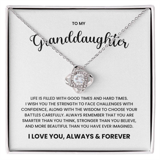 Love Knot Necklace for Granddaughter with Inspirational Message - I Love You Always & Forever