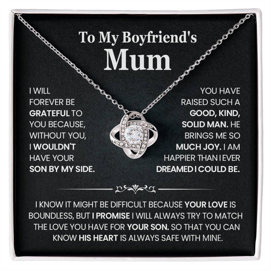 Love Knot Necklace for Boyfriend's Mum in elegant gift box, showcasing heartfelt appreciation and premium cubic zirconia.