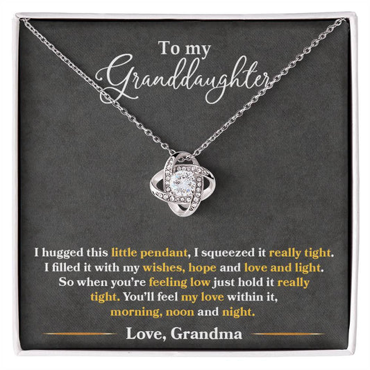 To My Granddaughter Love Knot Necklace with Cubic Zirconia and Heartfelt Message from Grandma