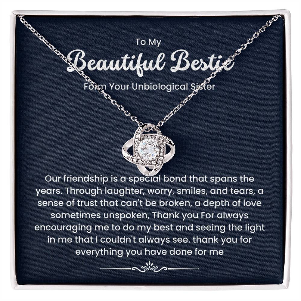 "Love Knot Necklace for Bestie with Trust and Encouragement Message in Gift Box"