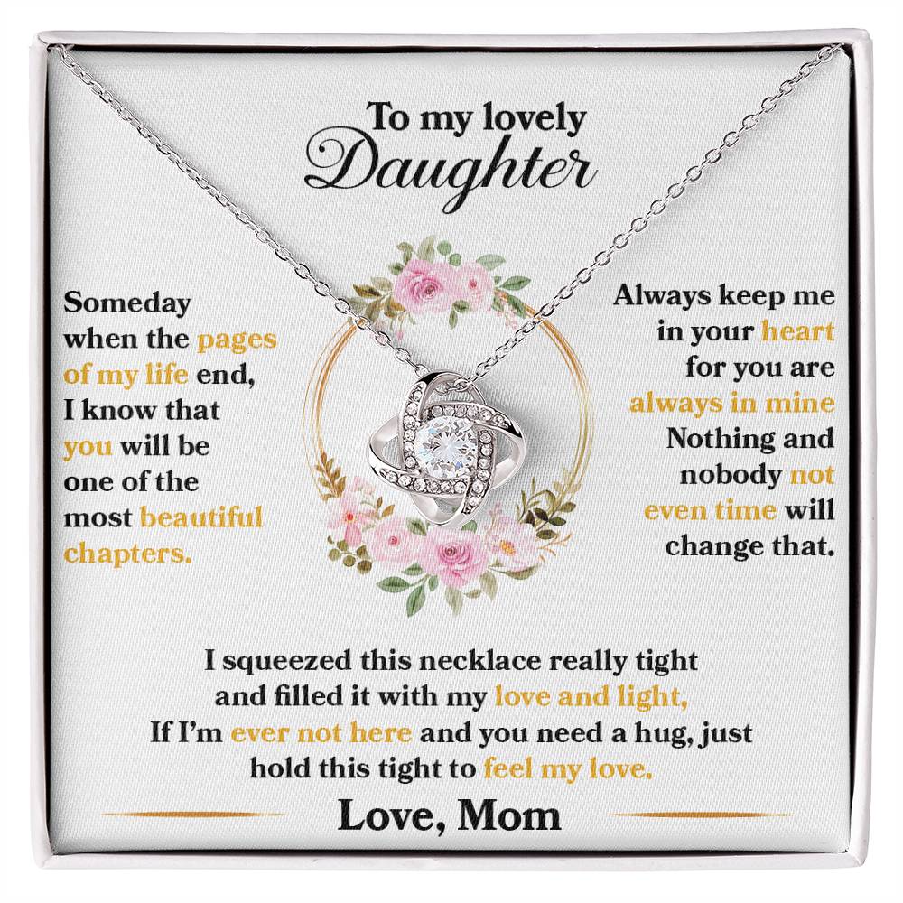 To My Lovely Daughter Love Knot Necklace with Message Card from Mom - Premium Cubic Zirconia Crystals Gift Box