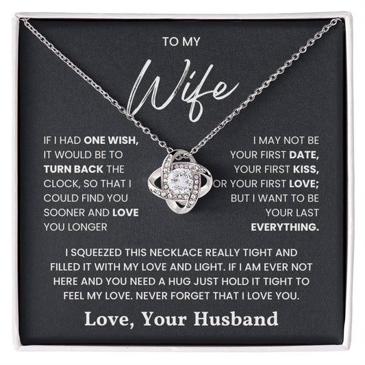 Love Knot Necklace with heartfelt message for wife, perfect for expressing everlasting love and commitment on anniversaries and special occasions.