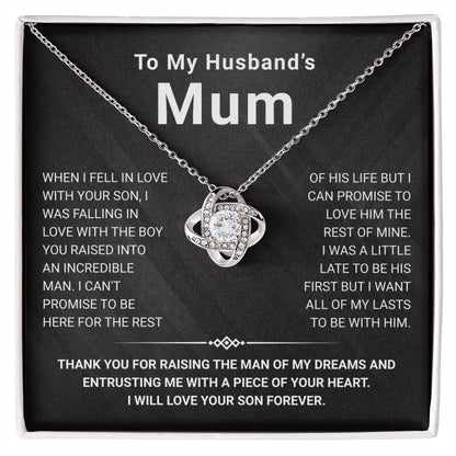 Love Knot Necklace for Husband’s Mum, featuring cubic zirconia, expressing heartfelt appreciation and love.