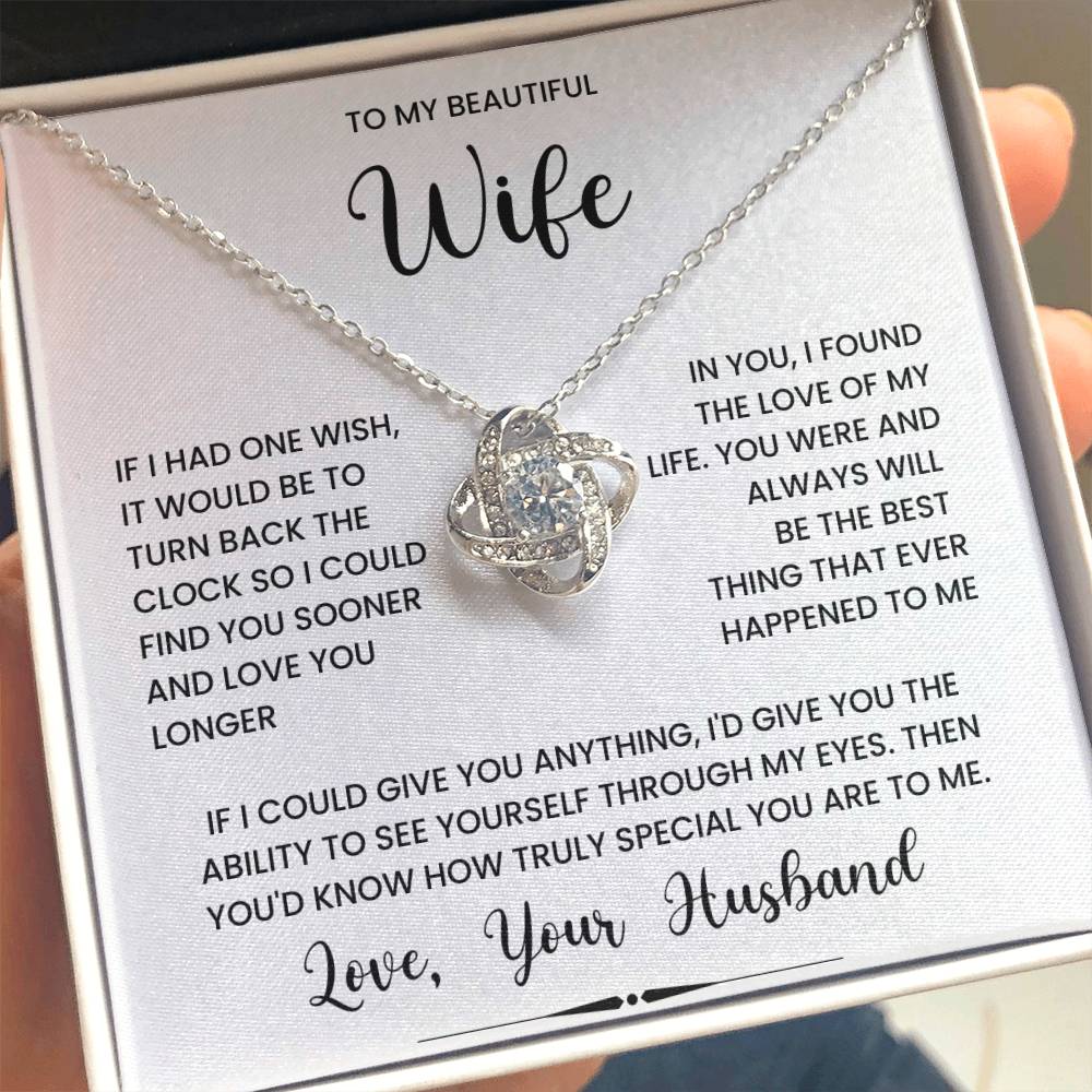 Love Knot Necklace Gift for Wife with Romantic Message from Husband in a Box