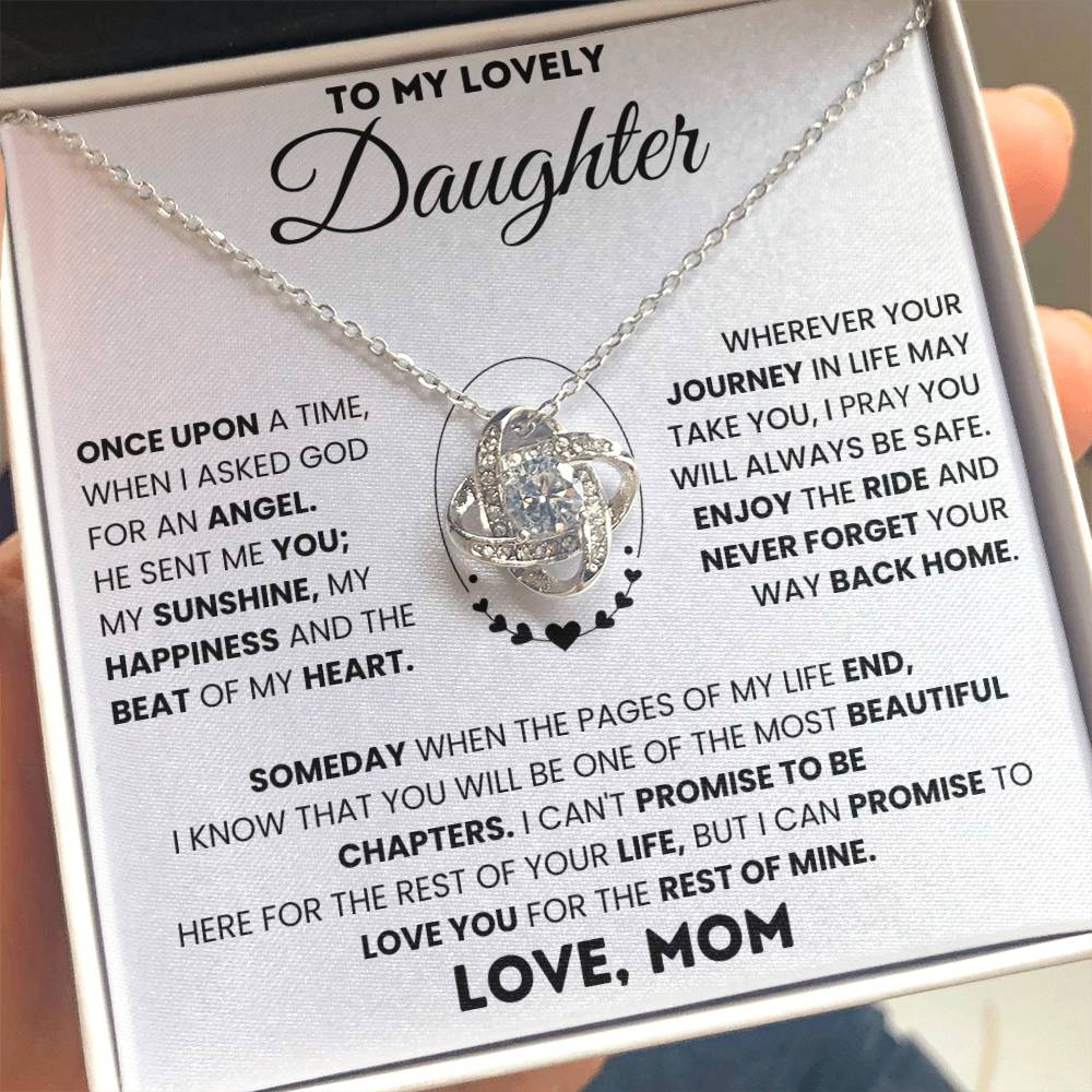 Love Knot Necklace with heartfelt message for daughter in law, unbreakable bond theme, perfect gift with 50% discount and free shipping