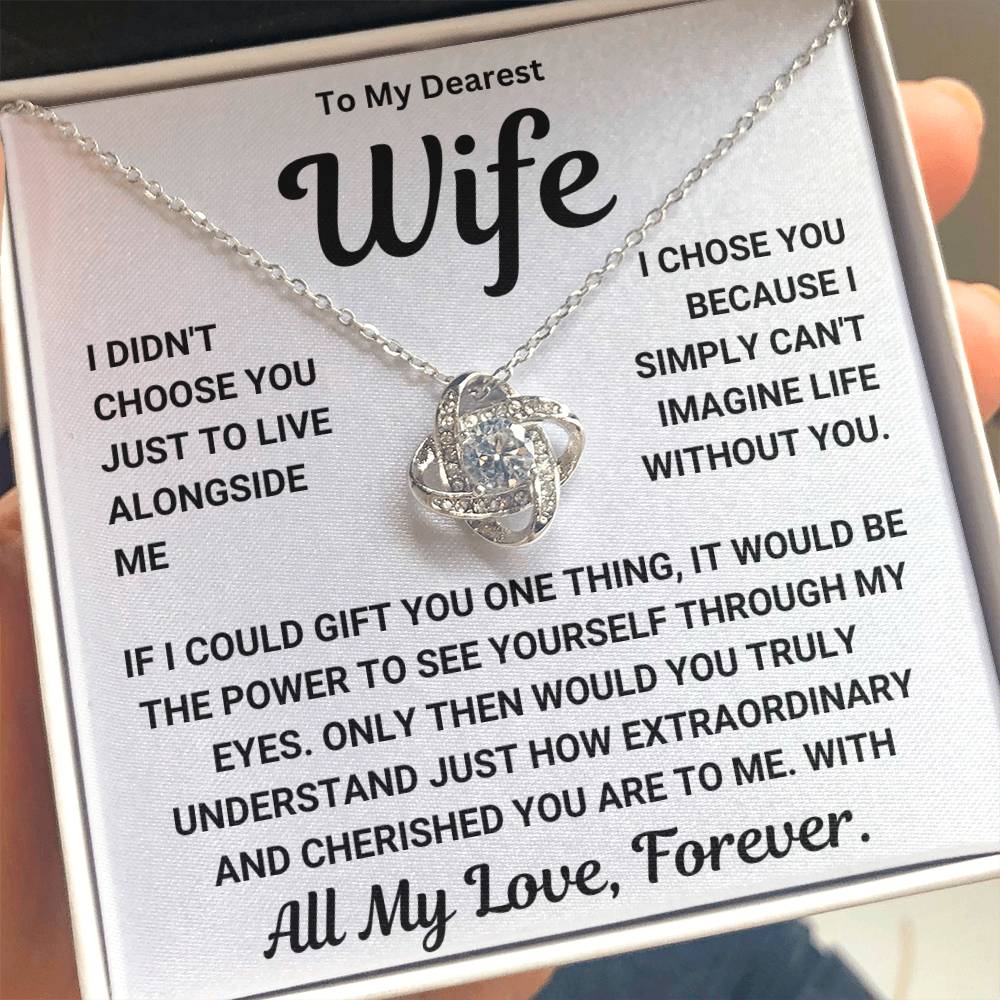 Love Knot Necklace in gift box with heartfelt message for wife, perfect anniversary or birthday gift, 50% off with free shipping.