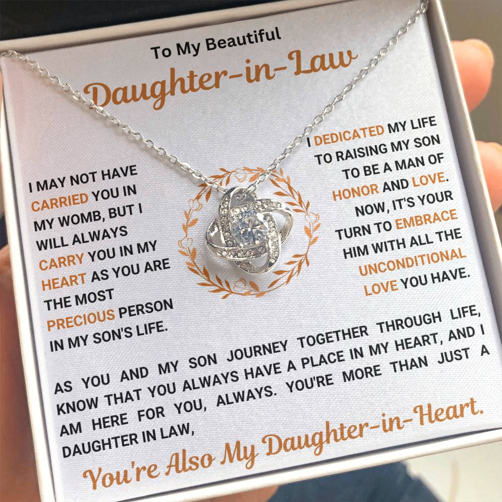 Love Knot Necklace Gift for Daughter-in-Law with Heartfelt Message in Box