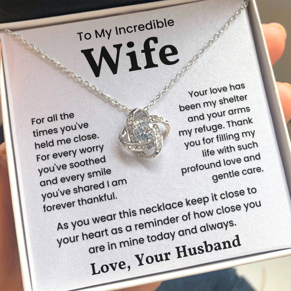 Love Knot Necklace Gift for Wife with Heartfelt Message from Husband in Gift Box