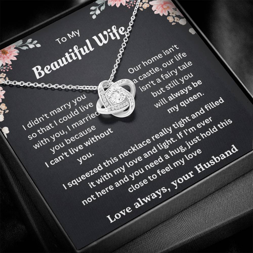 To My Beautiful Wife Love Knot Necklace with Romantic Message Card