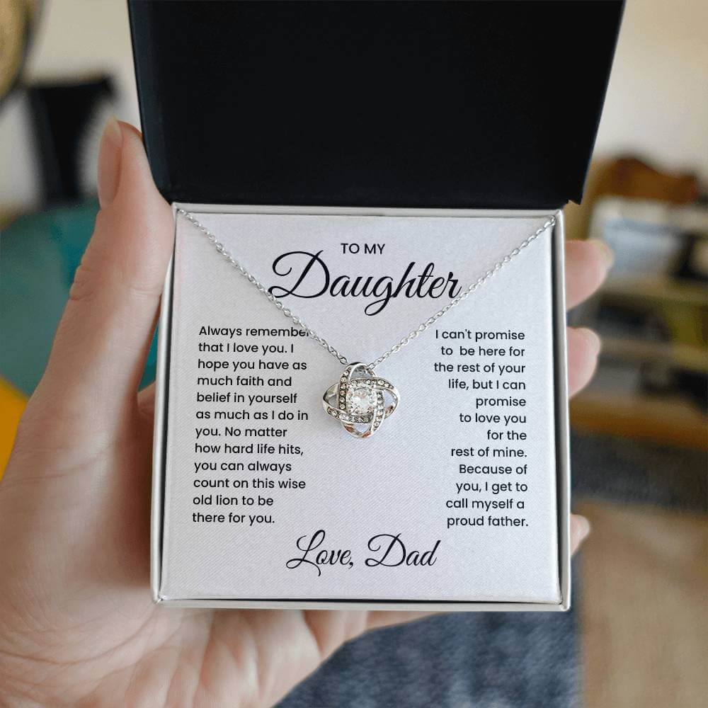 "To My Daughter Love Knot Necklace with Heartfelt Message from Dad in Gift Box"