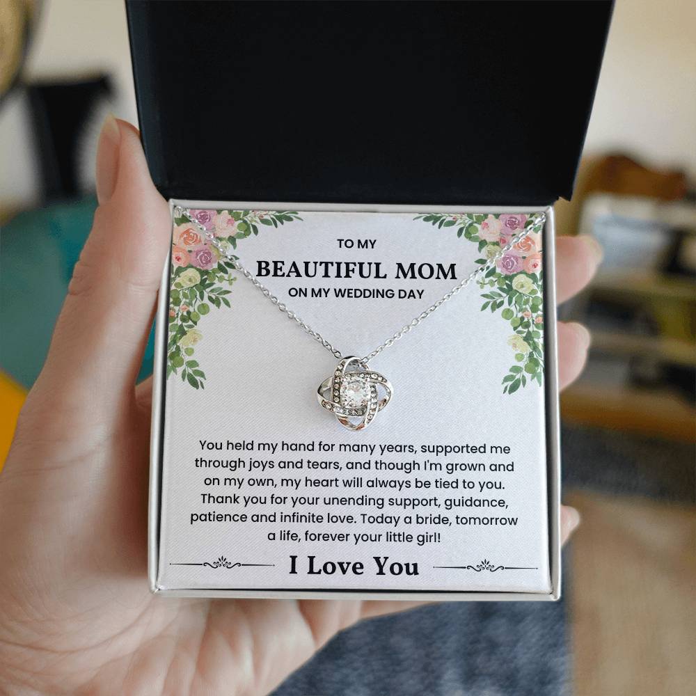 Love Knot Necklace gift for mom on wedding day with heartfelt message in a box