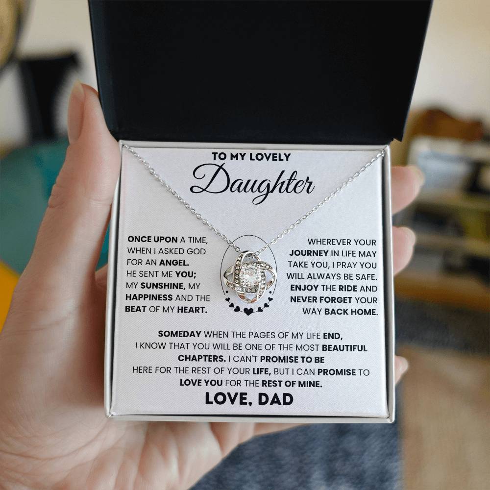 Love Knot Necklace gift for daughter with sentimental message from dad in an elegant jewelry box