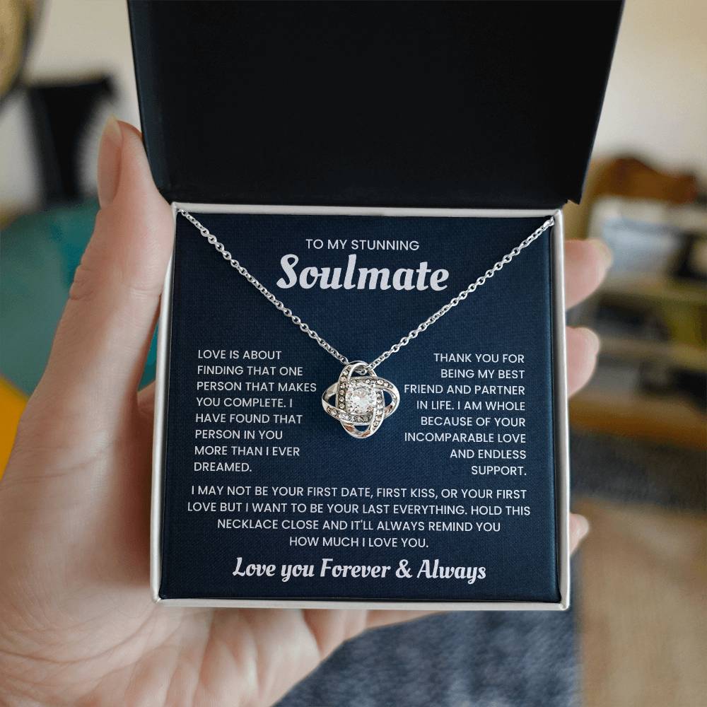 Love Knot Necklace gift for soulmate with heartfelt message in black box