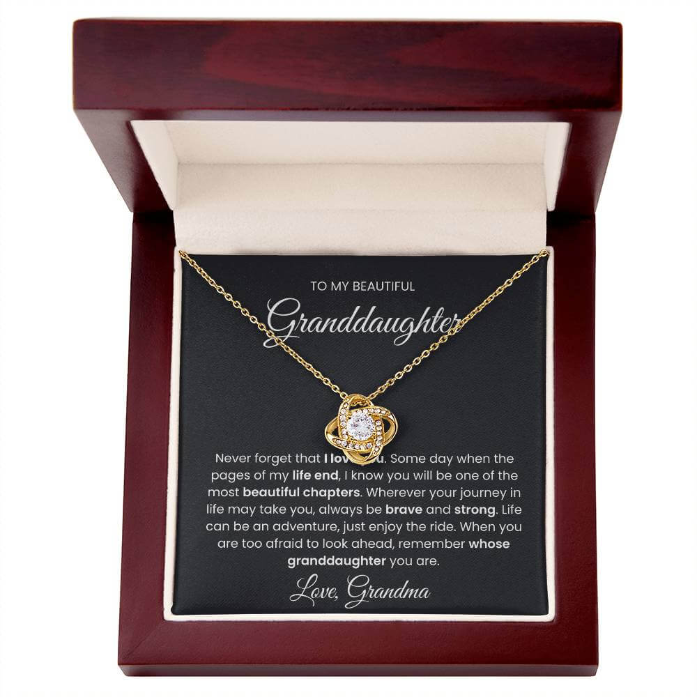 Love Knot Necklace for Granddaughter with heartfelt message from Grandma in luxurious box.