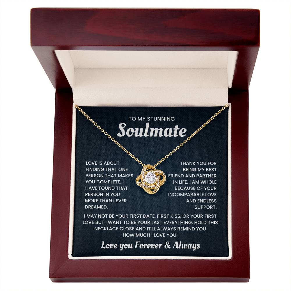 Love Knot Necklace with heartfelt soulmate message in a wooden box