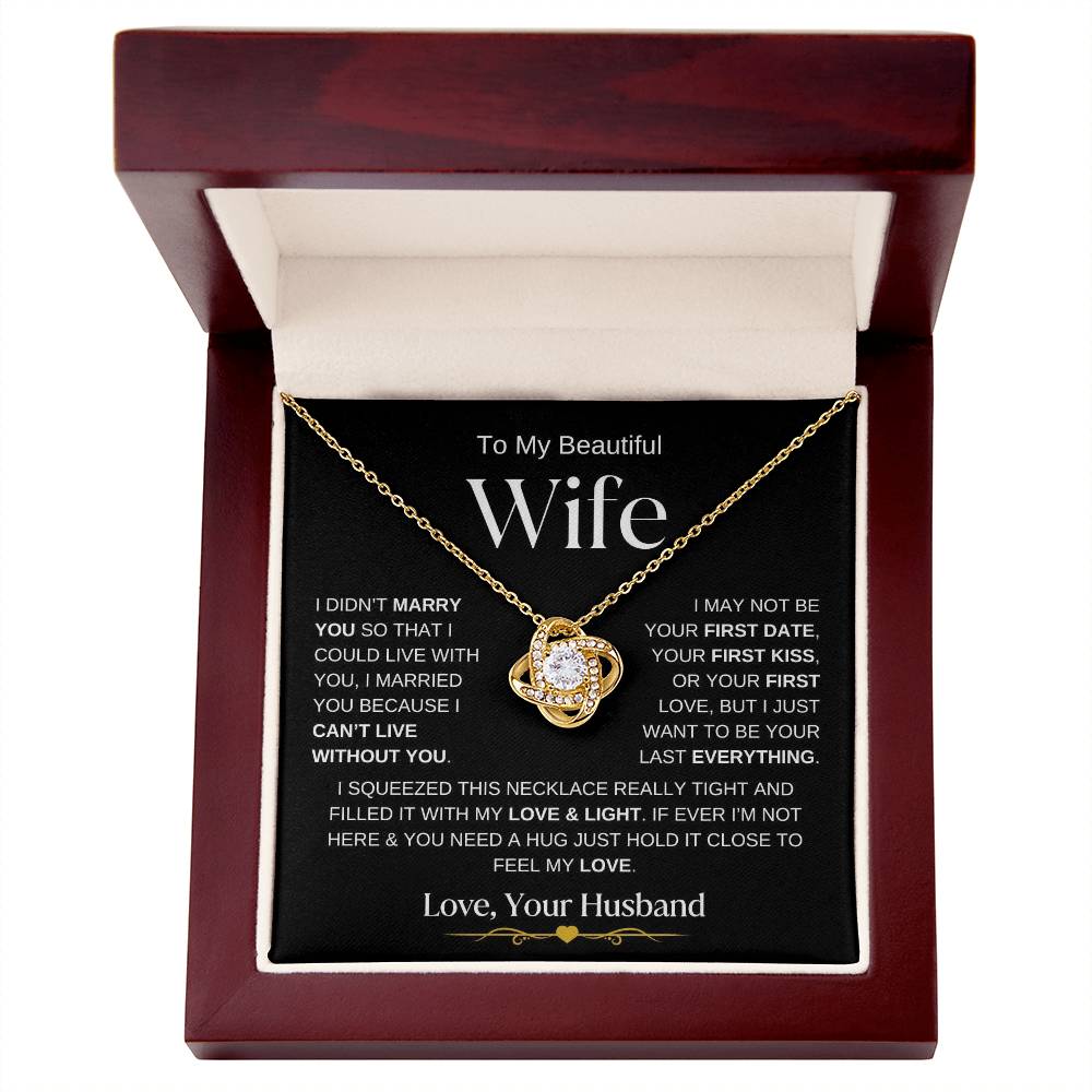 Love Knot Necklace for Wife with heartfelt message in a wooden gift box