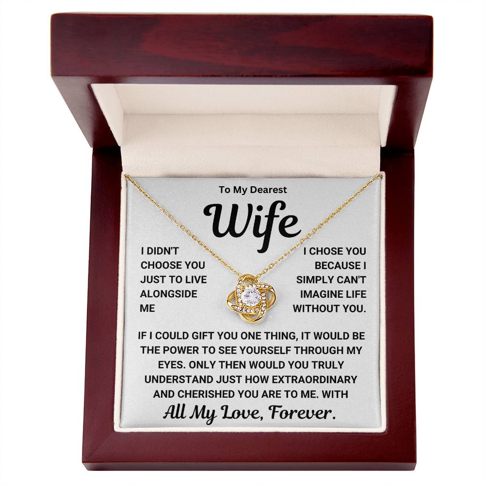 Gold Love Knot Necklace for Wife with Heartfelt Message in Gift Box