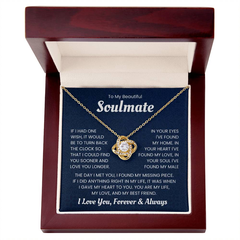 Love Knot Necklace in Wooden Box with Sentimental Message for Beautiful Soulmate