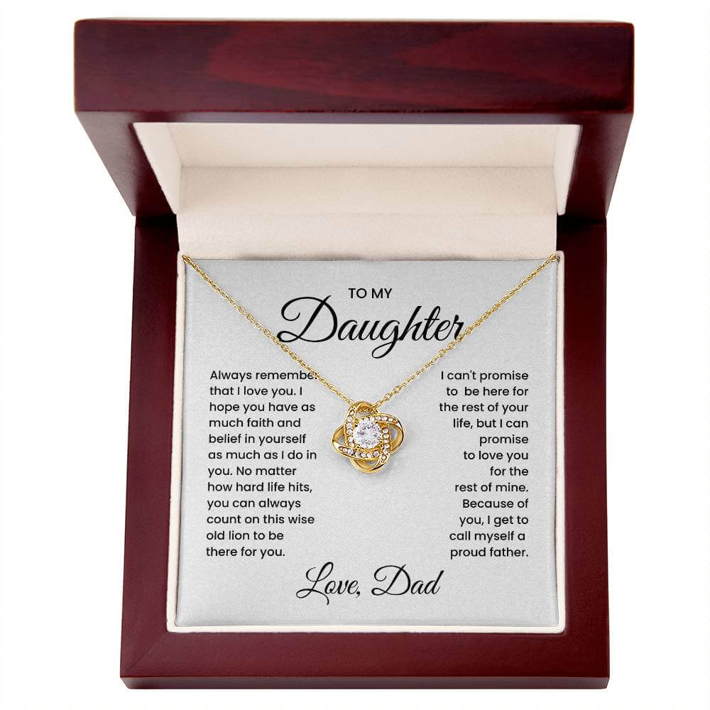 Love Knot Necklace for Daughter with Inspirational Message from Dad in Gift Box