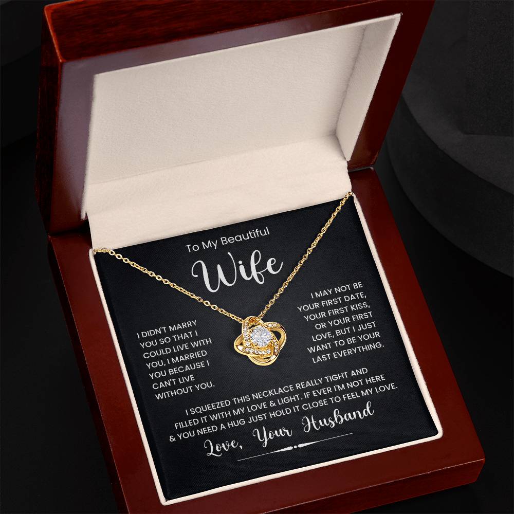 Love Knot Necklace for Wife with heartfelt message from husband in jewelry box