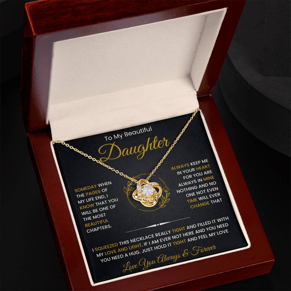 Love Knot Necklace Gift For Daughter from Dad Mom with Cubic Zirconia, 50% Off and Free Shipping, 14k White or 18k Yellow Gold, Sentimental Card