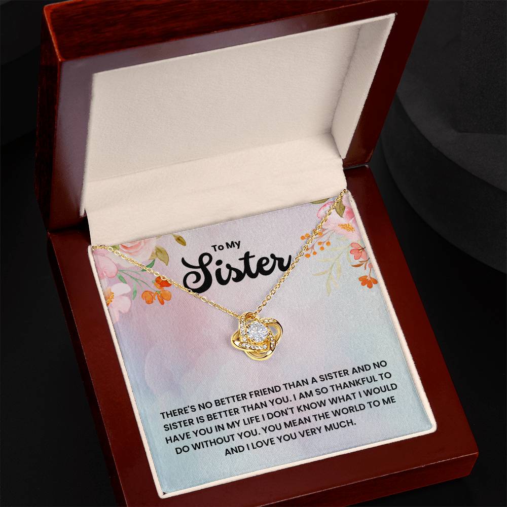 Love Knot Necklace for Sister with heartfelt message in a gift box