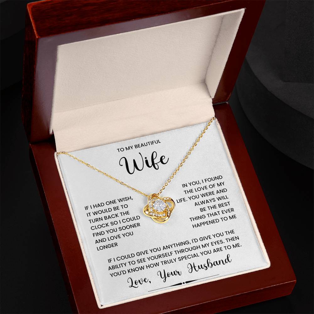 Love Knot Necklace for Wife in Gift Box with Romantic Message from Husband