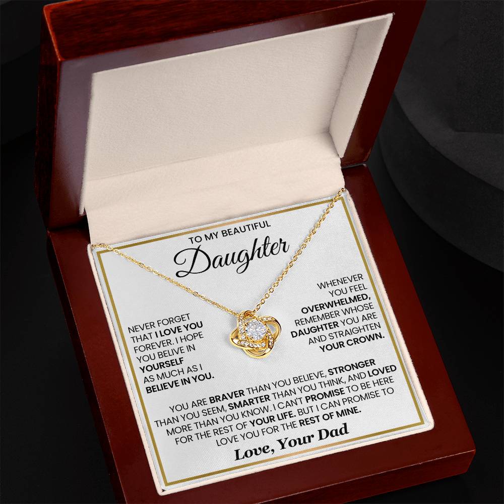 Love Knot Necklace for Daughter in a Gift Box with Inspirational Message, 18k Gold, Featuring Premium Cubic Zirconia Crystals.