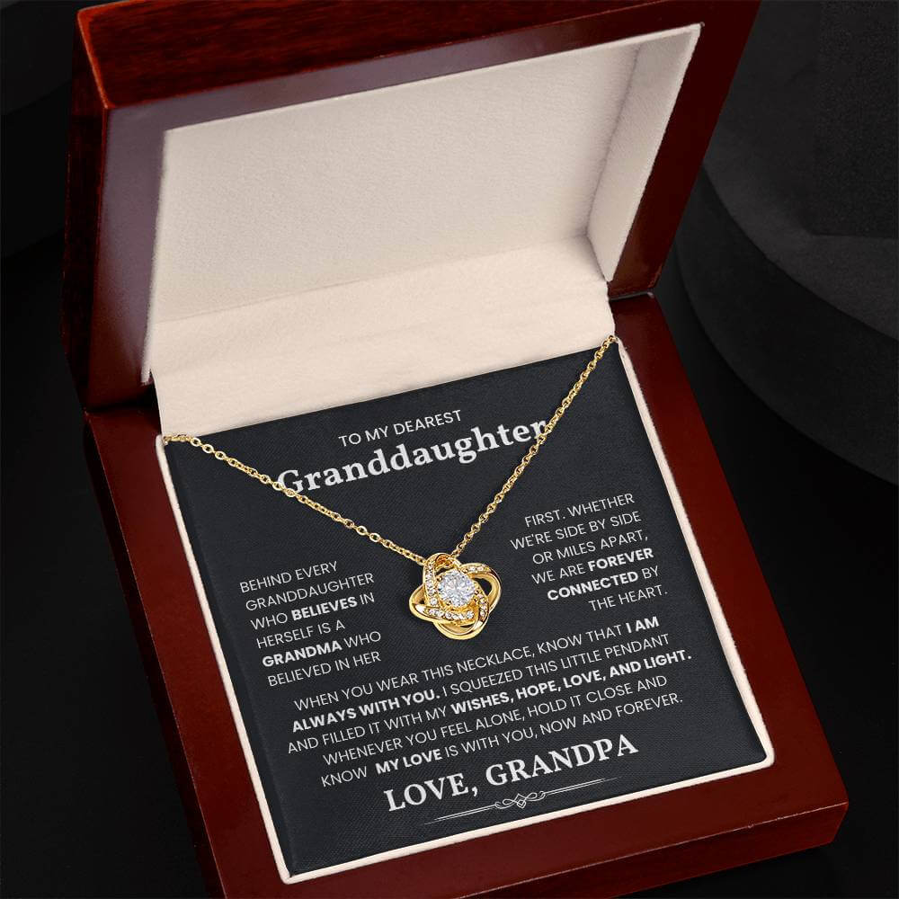 Love Knot Necklace for Granddaughter in Gift Box with Heartfelt Message from Grandfather