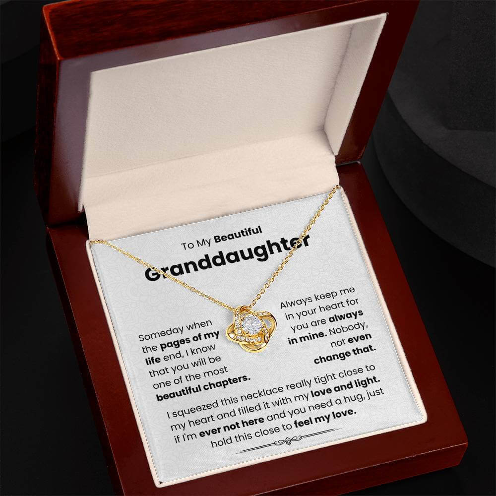 Gold Love Knot Necklace for Granddaughter in Elegant Box with Heartfelt Message