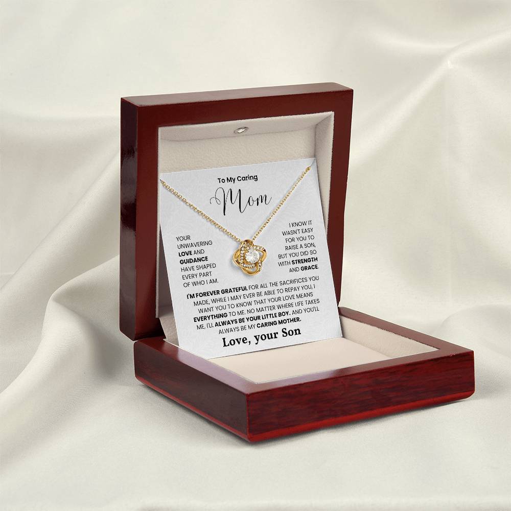 Love Knot Necklace for Mom with Loving Message in Elegant Wooden Box