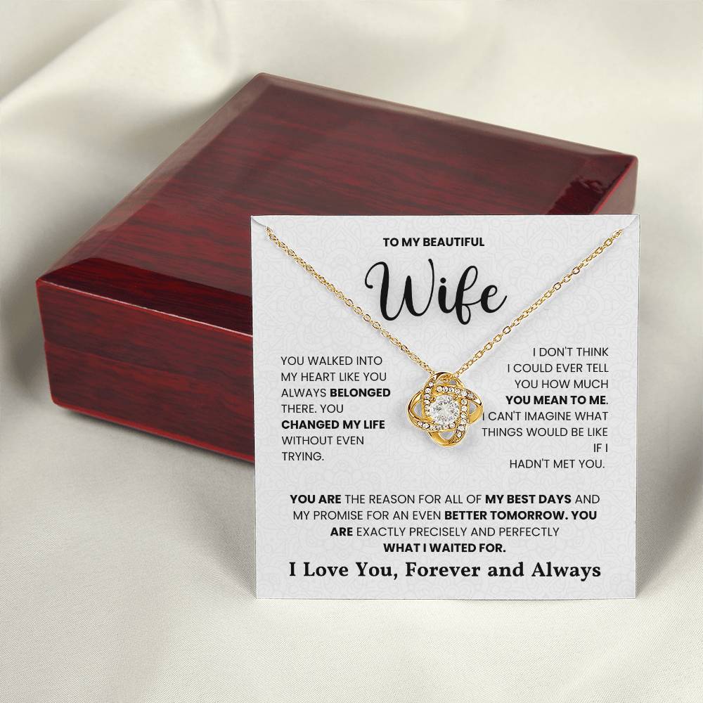 Love Knot Necklace for Wife - "You Are the Reason for All of My Best Days" - Romantic Gift with Heartfelt Message on White Card and Elegant Box