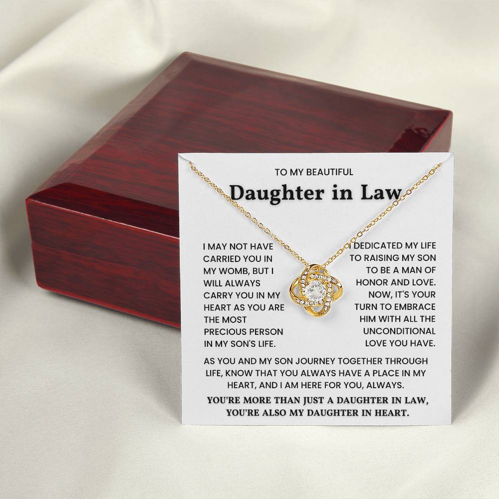 Love Knot Necklace gift for daughter-in-law with heartfelt message. Perfect gift for daughter-in-law, 50% off with free shipping.