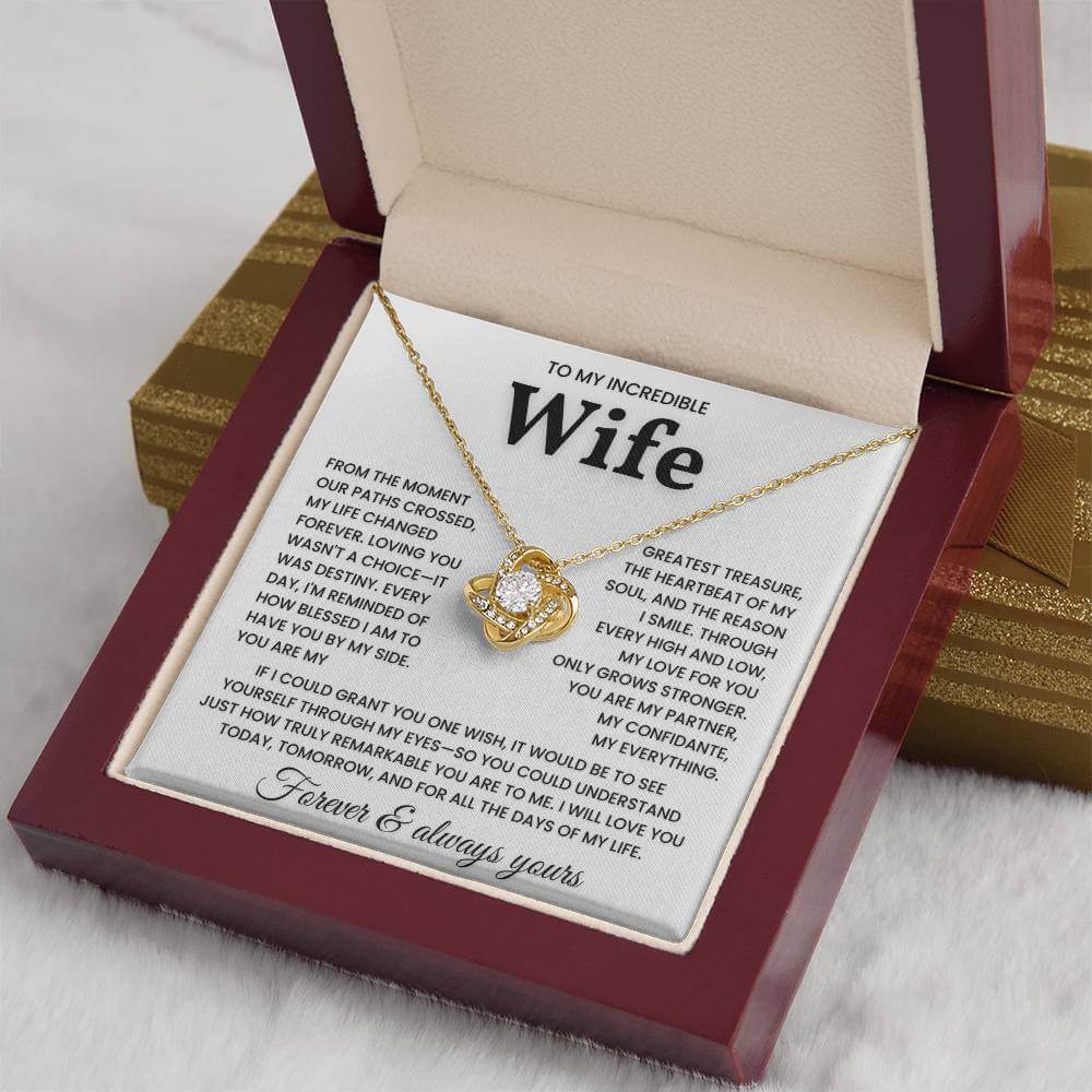 "To My Incredible Wife - I Will Love You Today, Tomorrow, and For All the Days of My Life - Necklace in Wooden Gift Box"