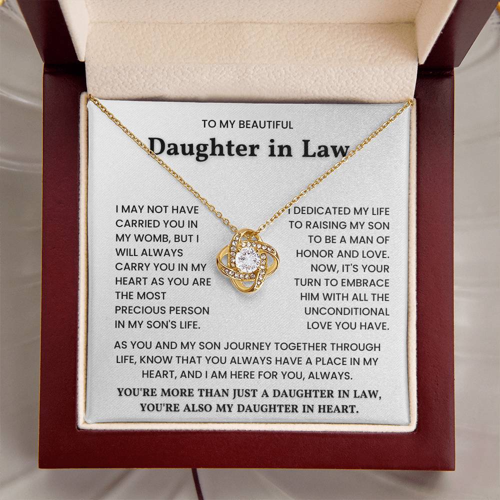 Love Knot Necklace Gift for Daughter-in-Law with Heartfelt Message in Jewelry Box